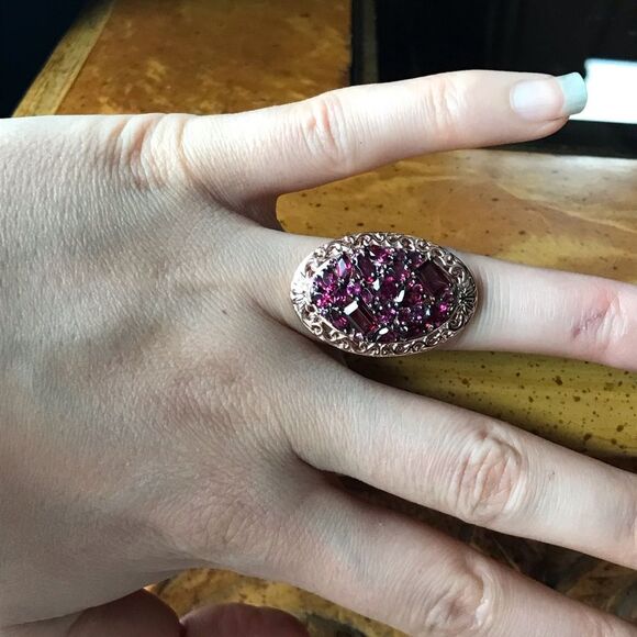 Natural Rhodolite Garnet Sterling Silver Cocktail Ring Size 5.25 - Picture 7 of 9